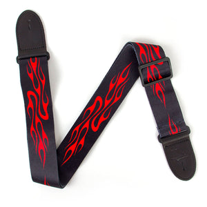 Guitar Strap | Black | Flames Design with Leather Ends | Adjustable Guitar Strap for Guitar - Charles Morgan Guitars