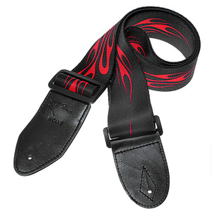 Guitar Strap | Black | Flames Design with Leather Ends | Adjustable Guitar Strap for Guitar - Charles Morgan Guitars