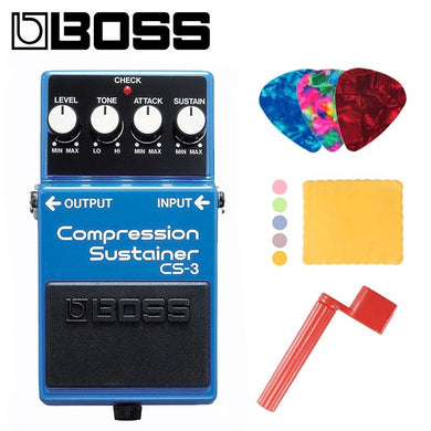 BOSS | CS-3 Compressor Sustainer Pedal | Bundle with Picks, Cloth and String Winder - Gigbagger