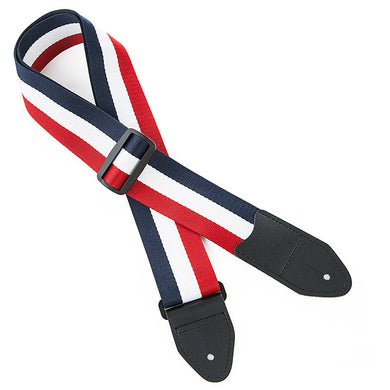 Guitar Strap with Leather Ends | 130 cm | Red, White, Blue | for Acoustic, Electric, and Bass Guitar - Charles Morgan Guitars