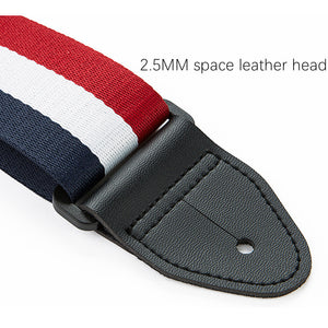 Guitar Strap with Leather Ends | 130 cm | Red, White, Blue | for Acoustic, Electric, and Bass Guitar - Charles Morgan Guitars