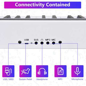 Digital Piano | White | 88-Key | Portable Electronic Piano with Bluetooth and Voice Function - Gigbagger