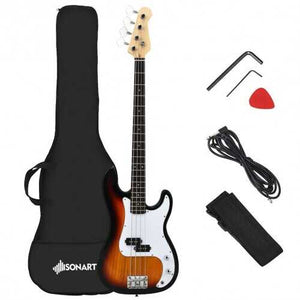 Electric Bass Guitar with Bag, Strap, Amp Cord, and Picks - Gigbagger