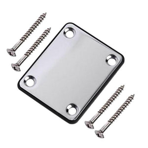 Neck Plate | Chrome or Black | Replacement Plate for Guitar Neck | Includes: Joint Board with Screws - Gigbagger