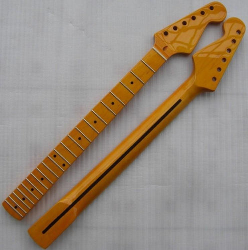 Electric Guitar Neck | 21 or 22 Frets | Tuner Holes: 10mm | High-Gloss Maple Neck with Black Dot Inlays for ST-Style Electric Guitar - Gigbagger