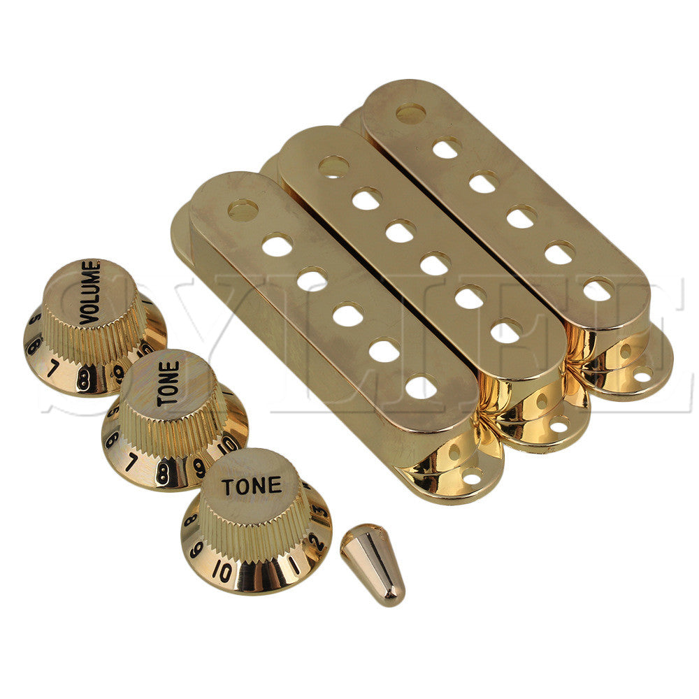 Single Coil Pickup Covers and Control Knobs | Gold Color | 1 Volume and 2 Tone Knobs with Switch Tip - Gigbagger