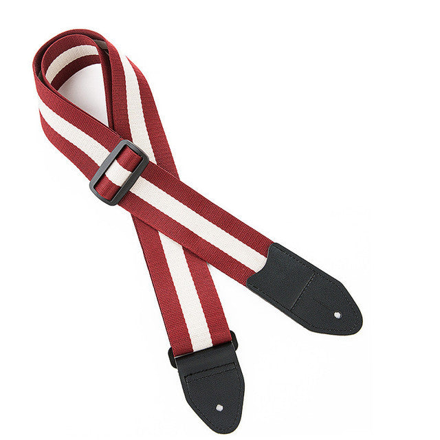 Guitar Strap with Leather Ends | 130 cm | Red, White | for Acoustic, Electric, and Bass Guitar - Charles Morgan Guitars